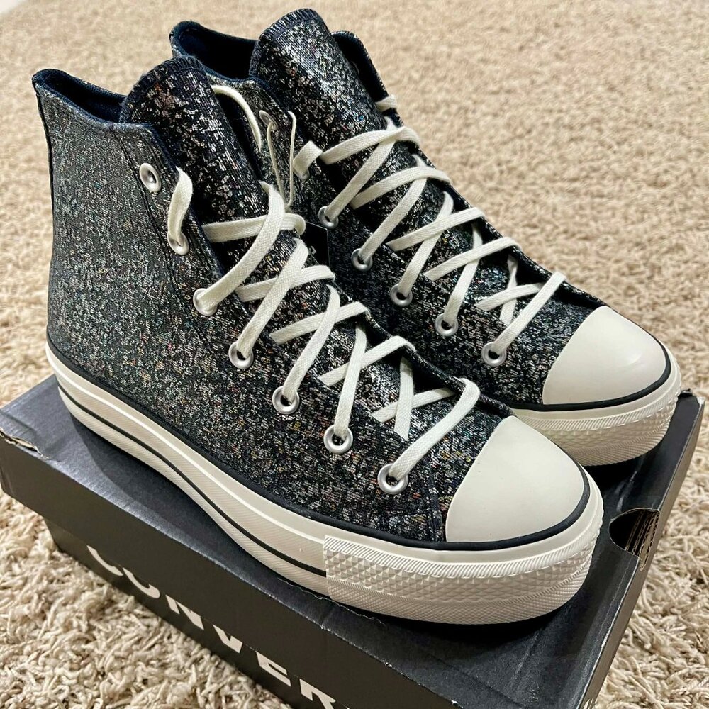 Converse Women's Chuck Taylor All Star Lift Platform Glitter Shoes, Size 9.5